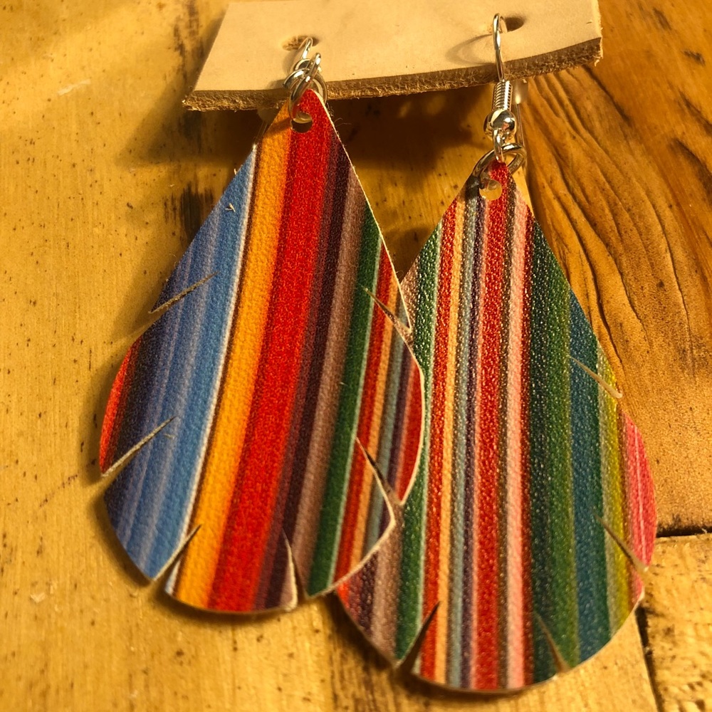 Serape Feathered Leather Earrings